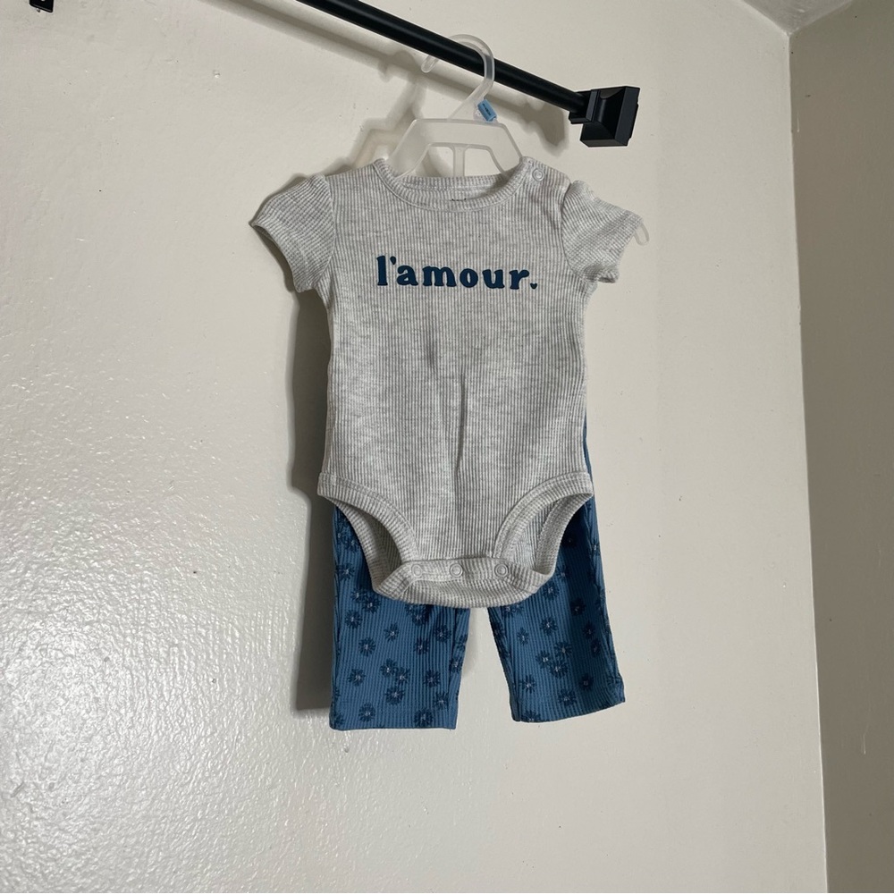 Carter's 3M Gray Ribbed L’amour Set Floral Pants Baby Girl Outfit